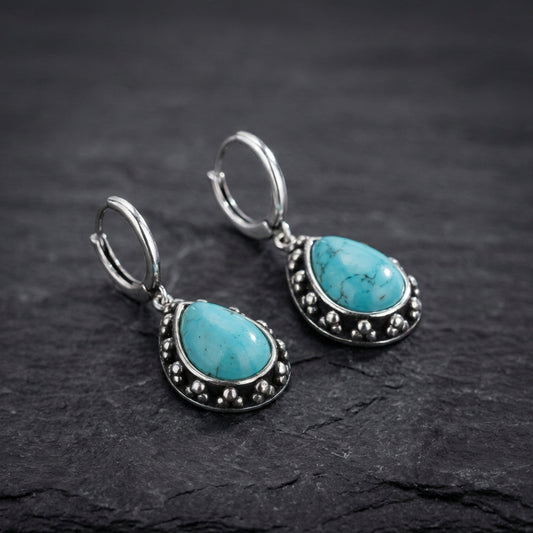 Vintage Silver Turquoise Teardrop Earrings