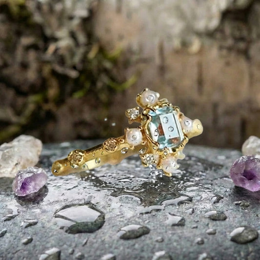 Vintage Sky Blue Gem Pearl Ring