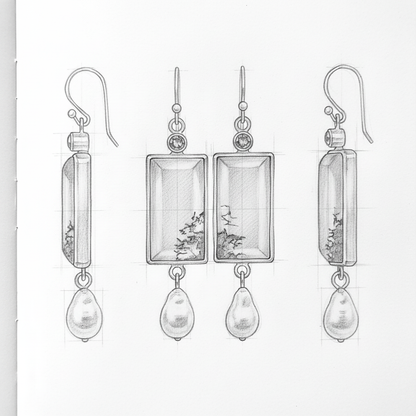 Vintage Square Green Opal Stone Dangle Earrings