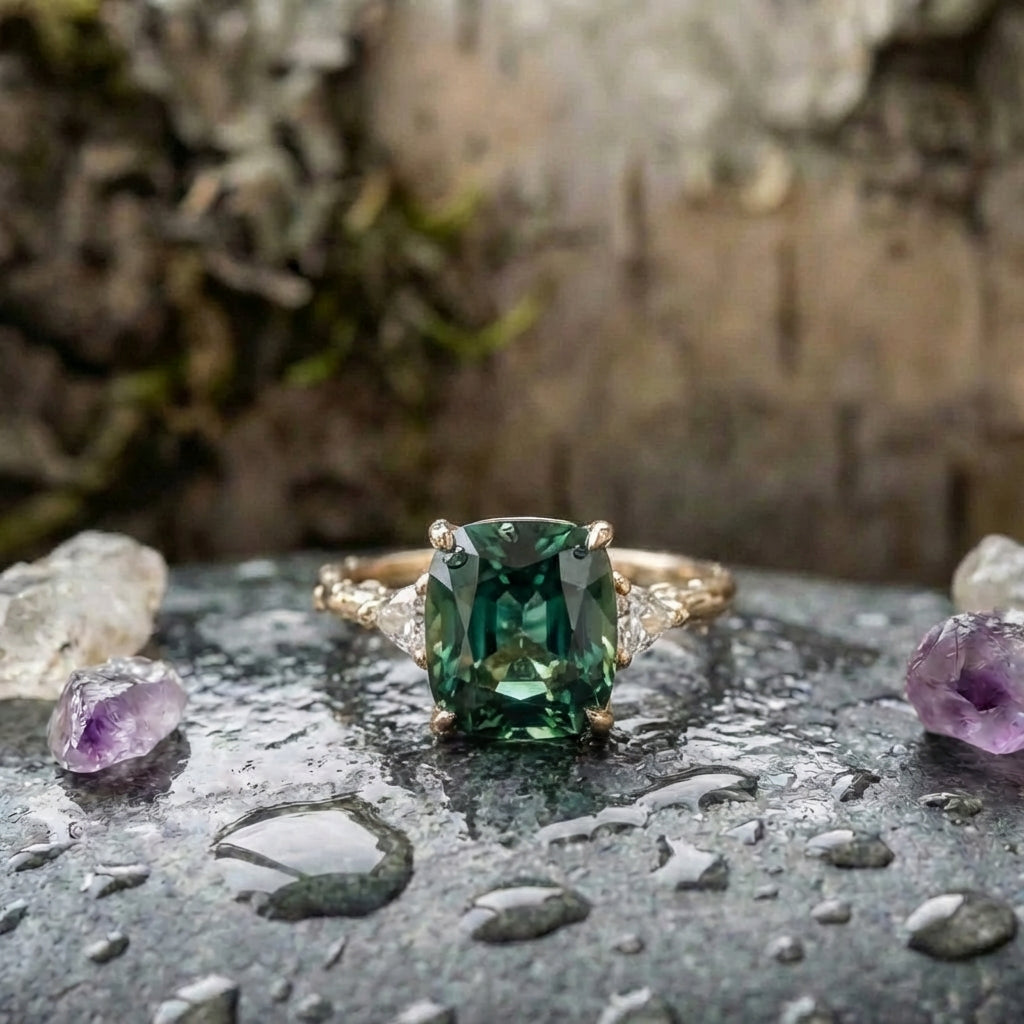 Vintage Square Green Zircon Ring