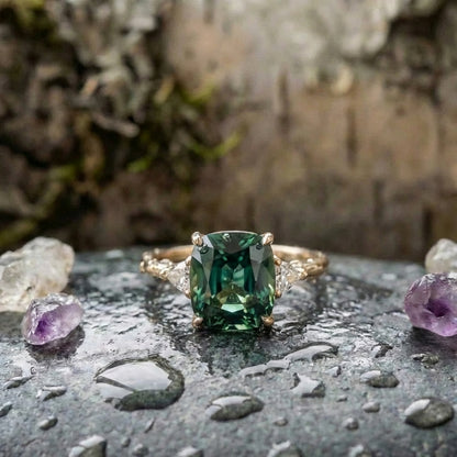 Vintage Square Green Zircon Ring