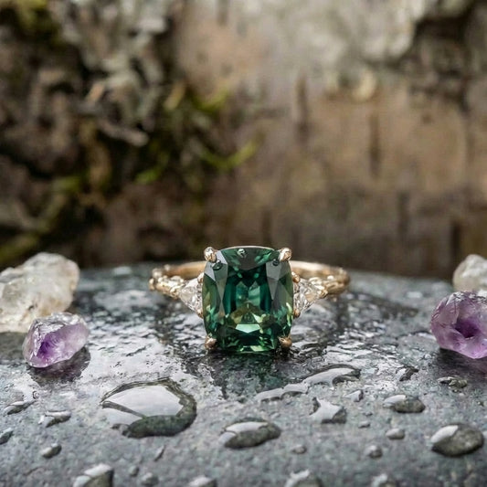 Vintage Square Green Zircon Ring