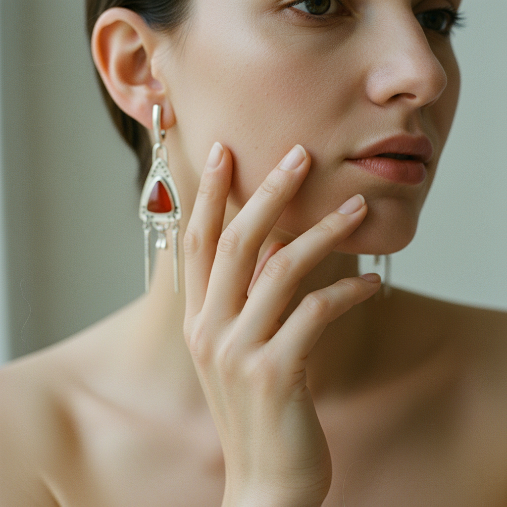 Vintage Tribal Triangle Amber Earrings