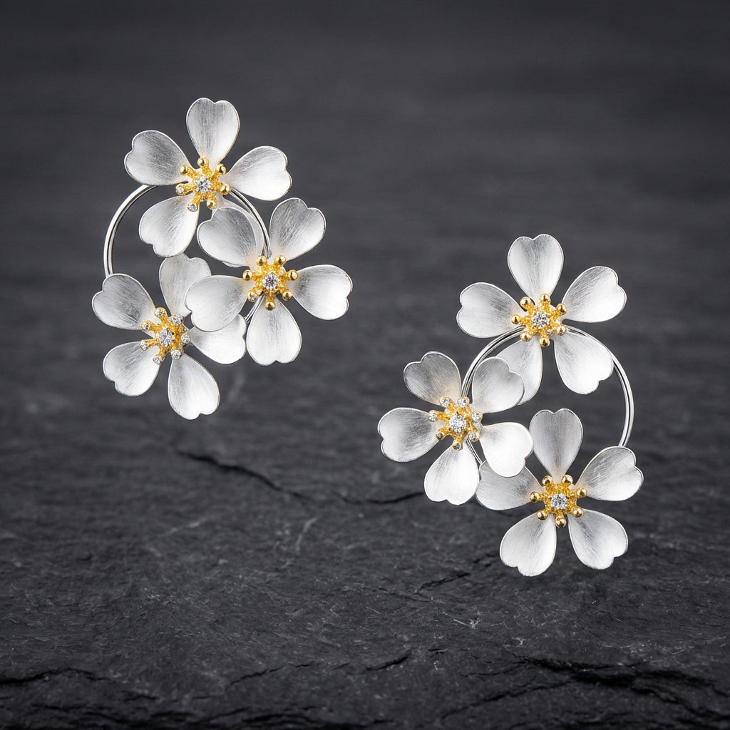 Vintage White Flower Dangling Earrings