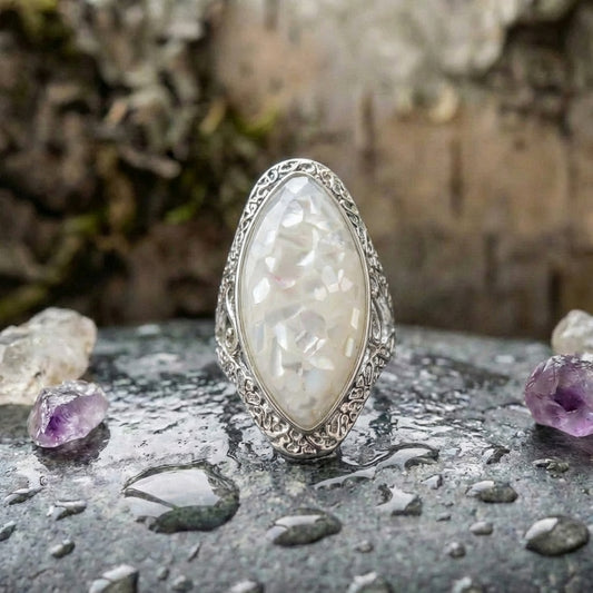 Vintage White Opal Silver Ring