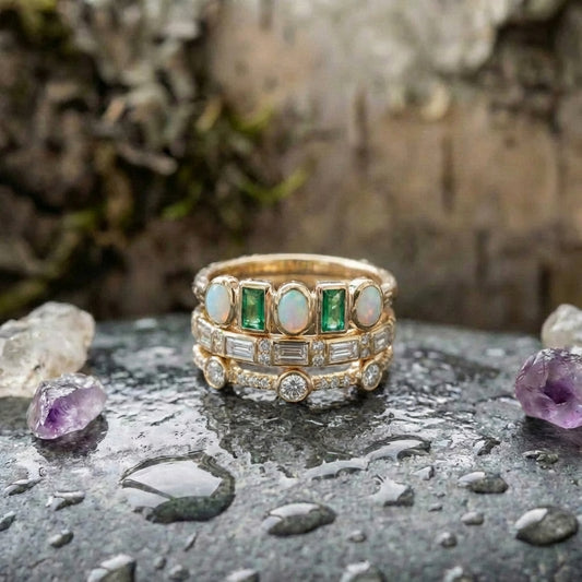 Vintage White And Green Opal Rings
