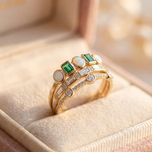 Vintage White And Green Opal Rings
