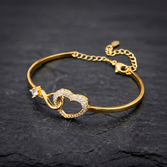 Vintage Zircon Heart Hollow Gold Bracelet