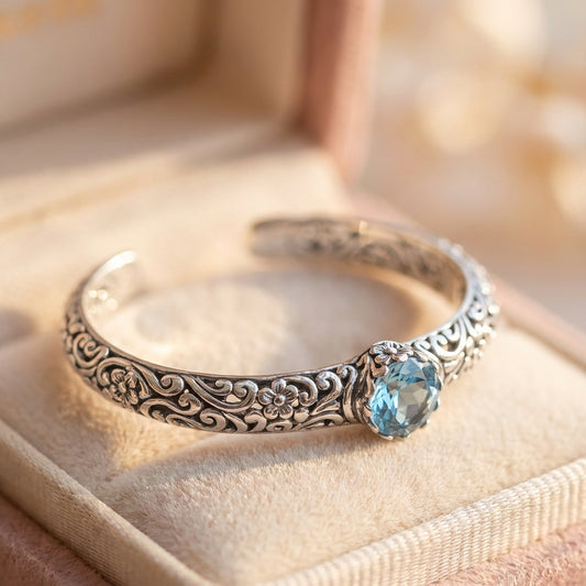 Vintage Zirconia Open Silver Bracelet