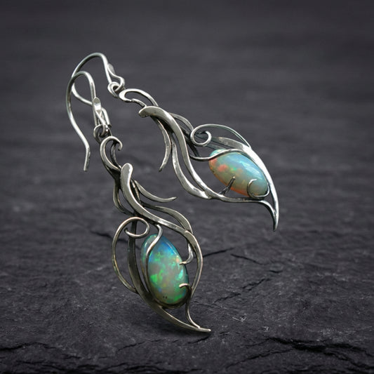 Vintage Earrings Made Of Blue Opal In Sterling Silver