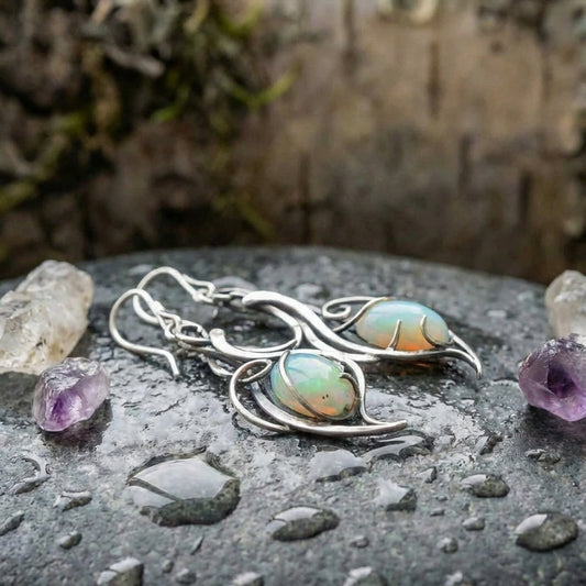 Vintage Earrings Made Of Blue Opal In Sterling Silver