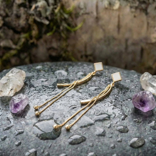 White Opal Pendant Earrings In Gold