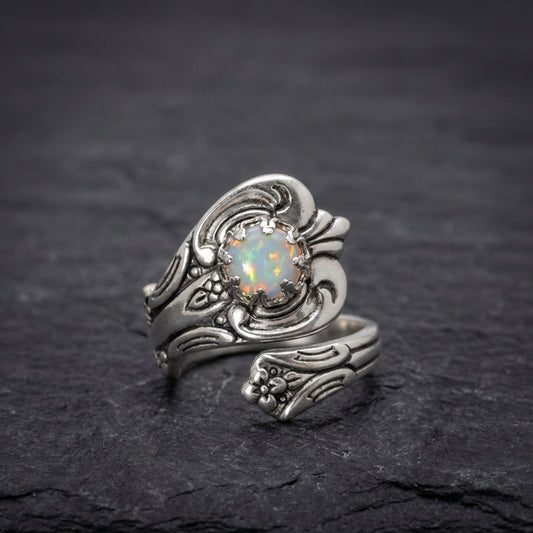 White Opal Spoon Adjustable Ring