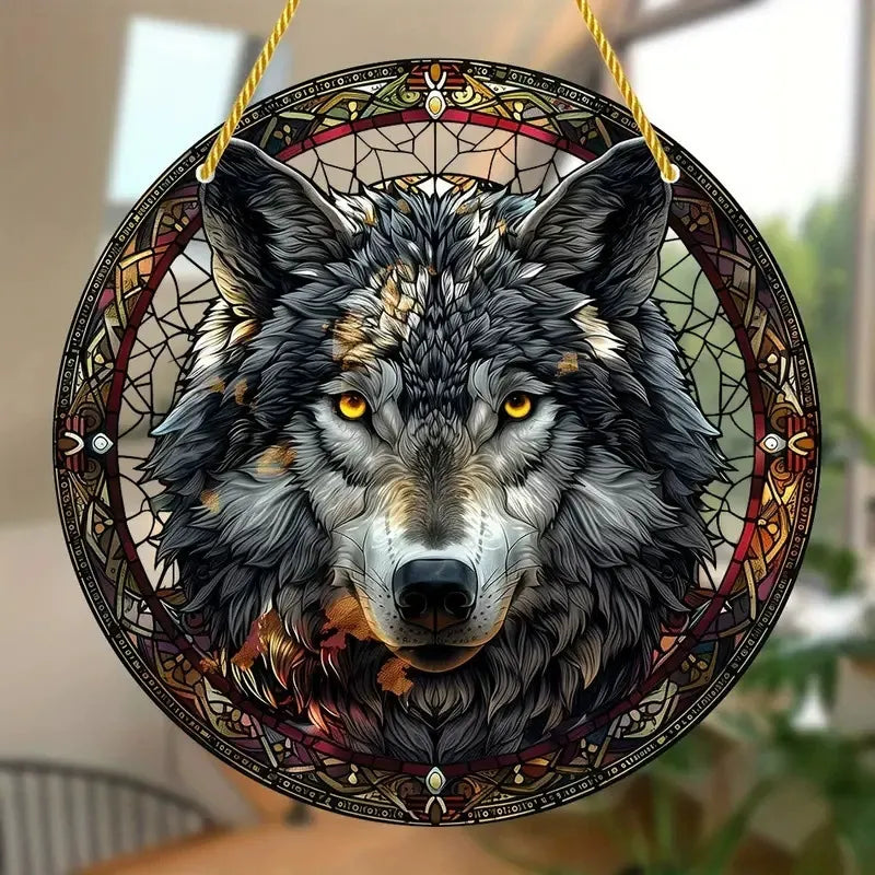 Wolf Mandala Stained Glass Suncatcher