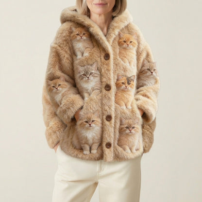 Wool Cardigan Beige With Multiple Cat