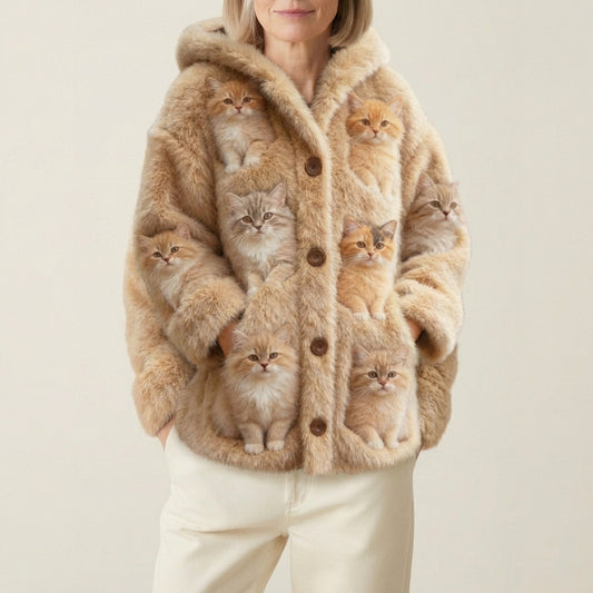 Wool Cardigan Beige With Multiple Cat