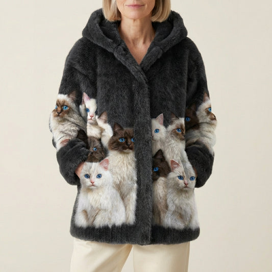 Wool Cardigan With Black And White Cats Print