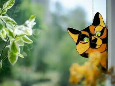 Yellow  Tabby Peek Suncatcher