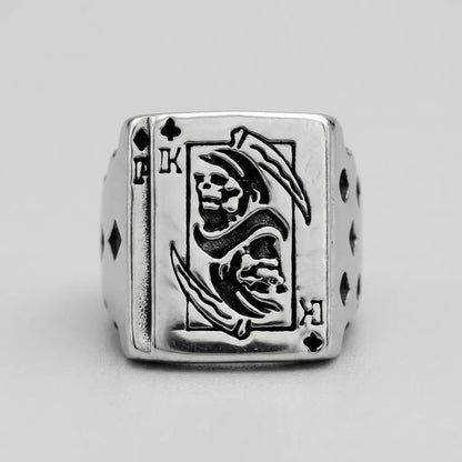 King of Clubs Grim Reaper Card Statement Ring