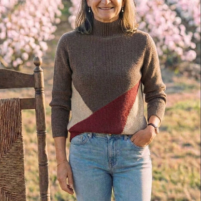 Cotton Turtleneck Sweater with Color-Block Stripes