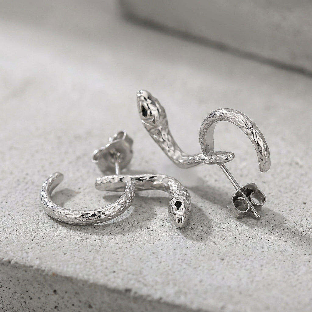 Sterling Silver Coiled Snake Earrings