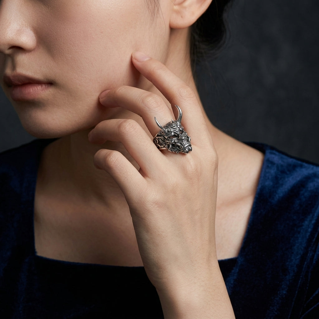 Horned Oni Demon Ring