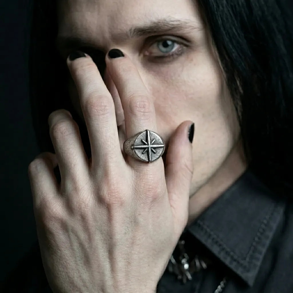 North Star Compass Rose Signet Ring