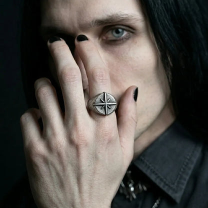 North Star Compass Rose Signet Ring