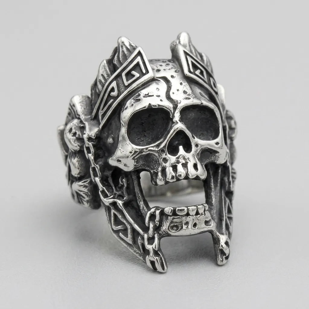 Aztec Warrior Skull King Ring
