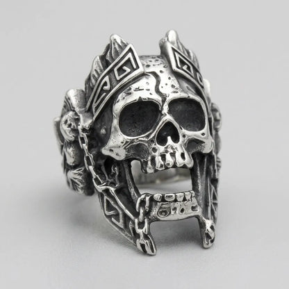 Aztec Warrior Skull King Ring