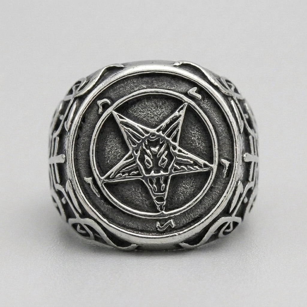 Baphomet Pentagram Signet Ring