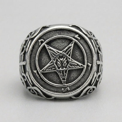 Baphomet Pentagram Signet Ring