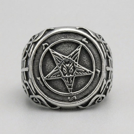 Baphomet Pentagram Signet Ring