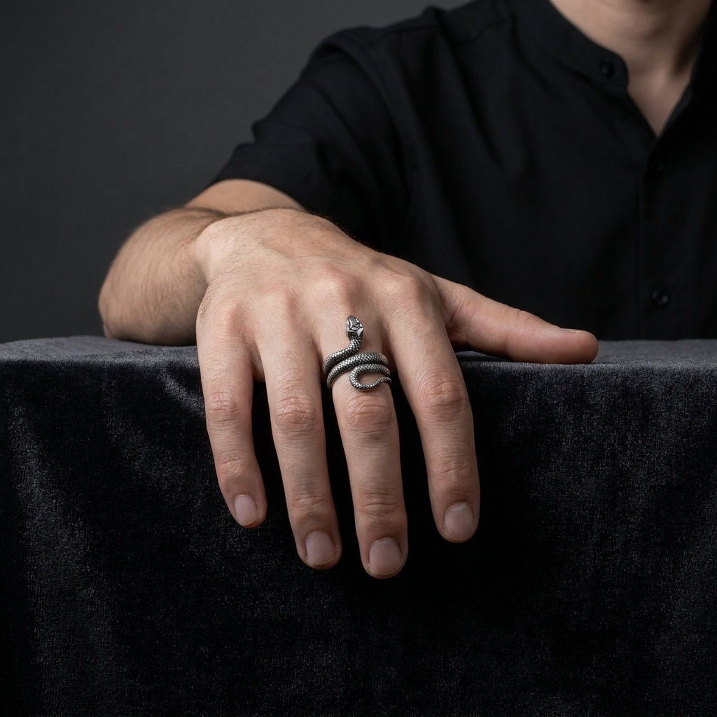 Antique Silver Wrap Snake Adjustable Statement Ring