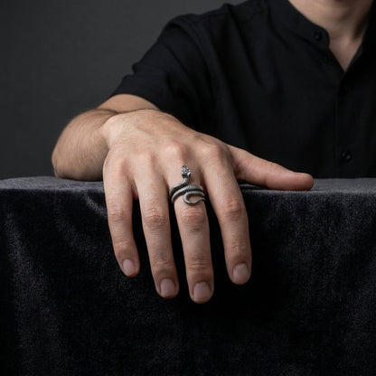 Antique Silver Wrap Snake Adjustable Statement Ring