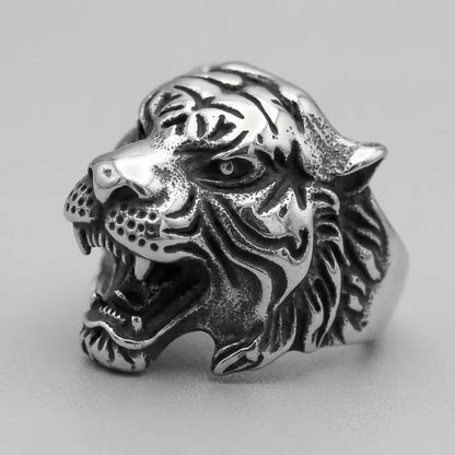 Roaring Tiger Head Wide Band Ring