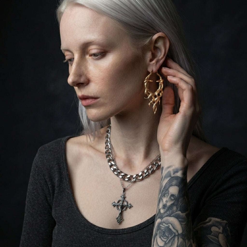Gold Medusa Snake Hoop Earrings
