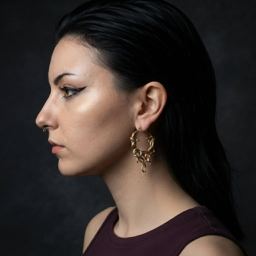 Gold Medusa Snake Hoop Earrings