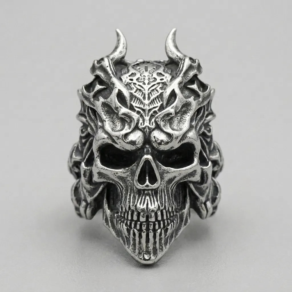 Horned Demon Skull Warrior Ring