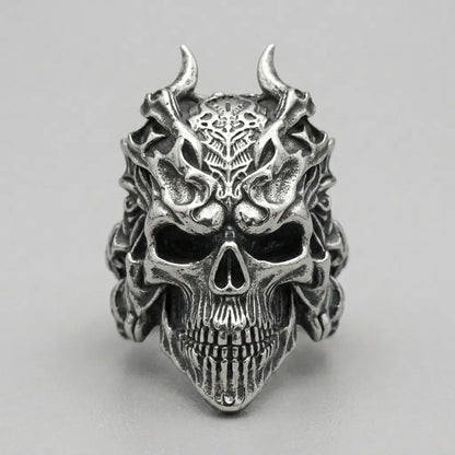 Horned Demon Skull Warrior Ring