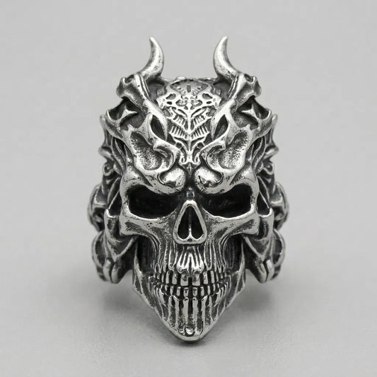 Horned Demon Skull Warrior Ring