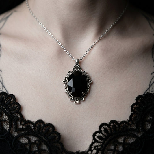 Gothic Black Crystal Charm Necklace