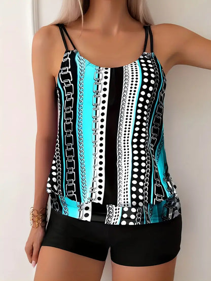 Striped tankini with print