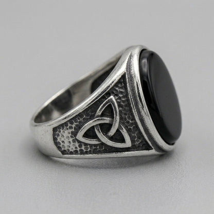 Black Onyx Celtic Triquetra Oval Ring