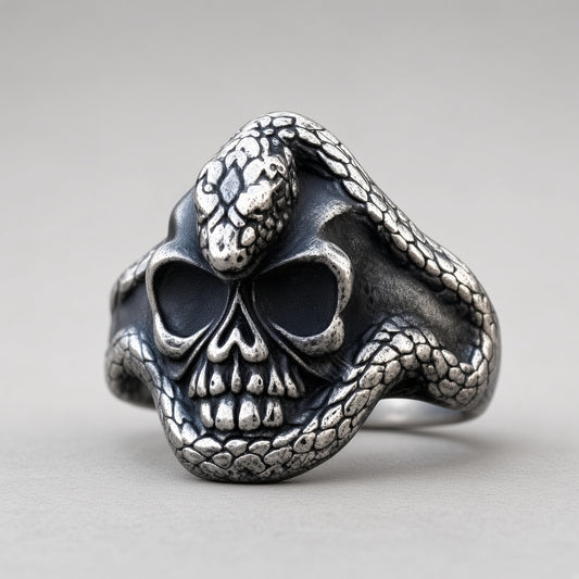 Serpent-Wrapped Skull Ring