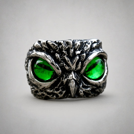 Owl Face Ring (Green Eyes)