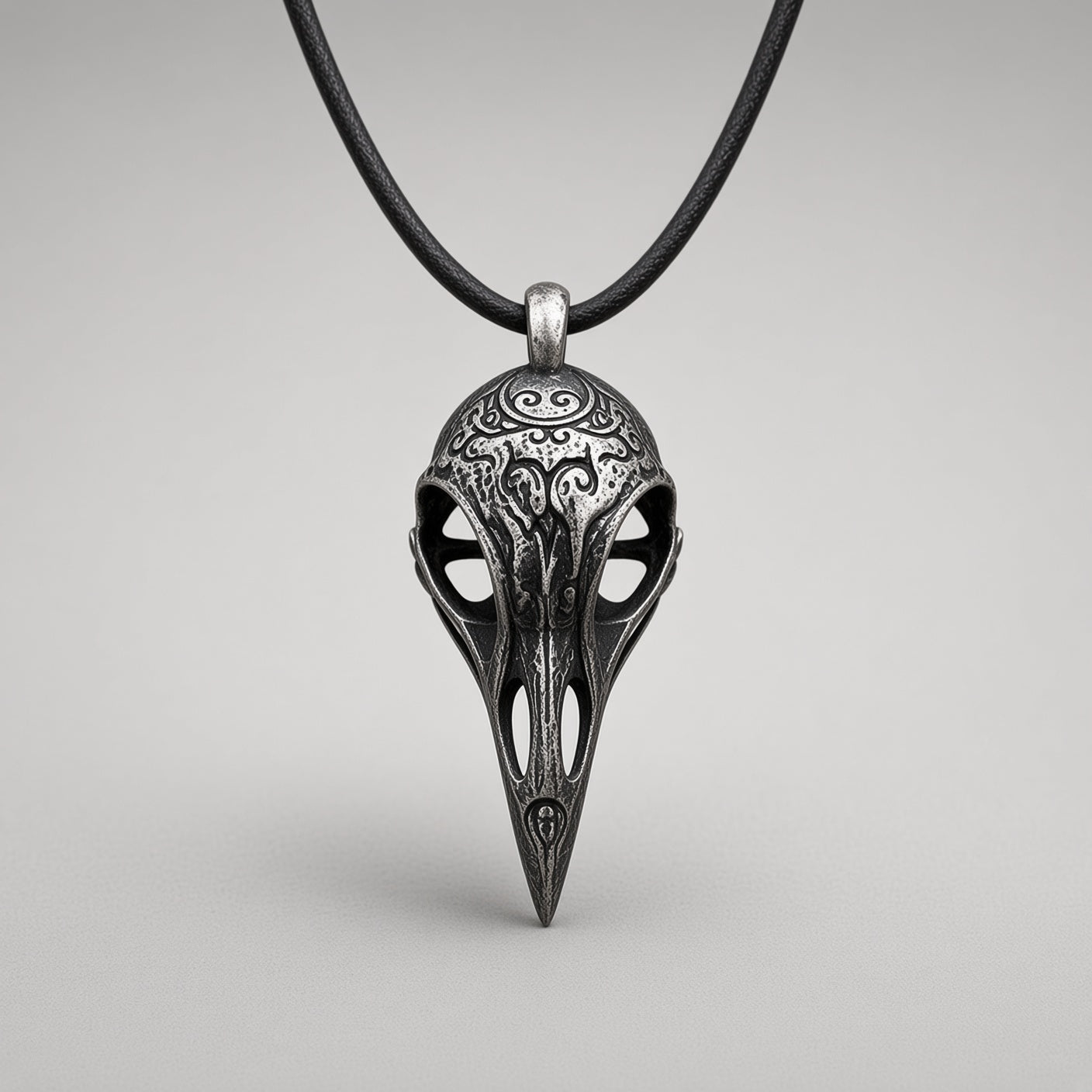 Carved Raven Skull Necklace