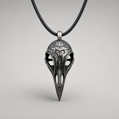 Carved Raven Skull Necklace
