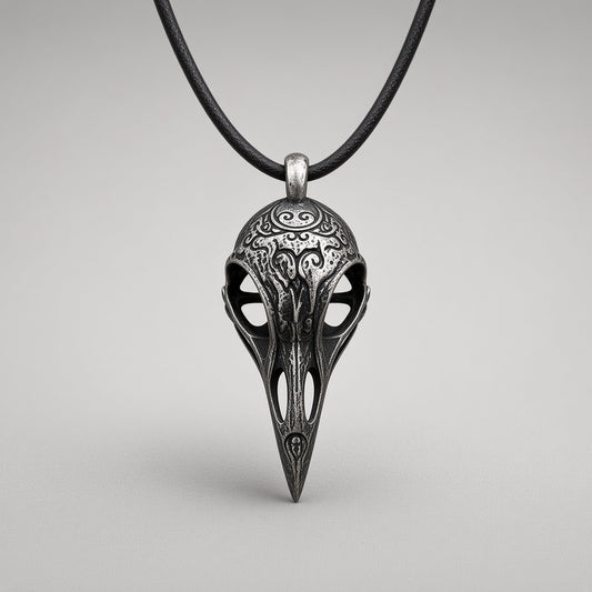 Carved Raven Skull Necklace
