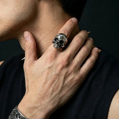 Classic Half-Jaw Skull Wide Band Ring